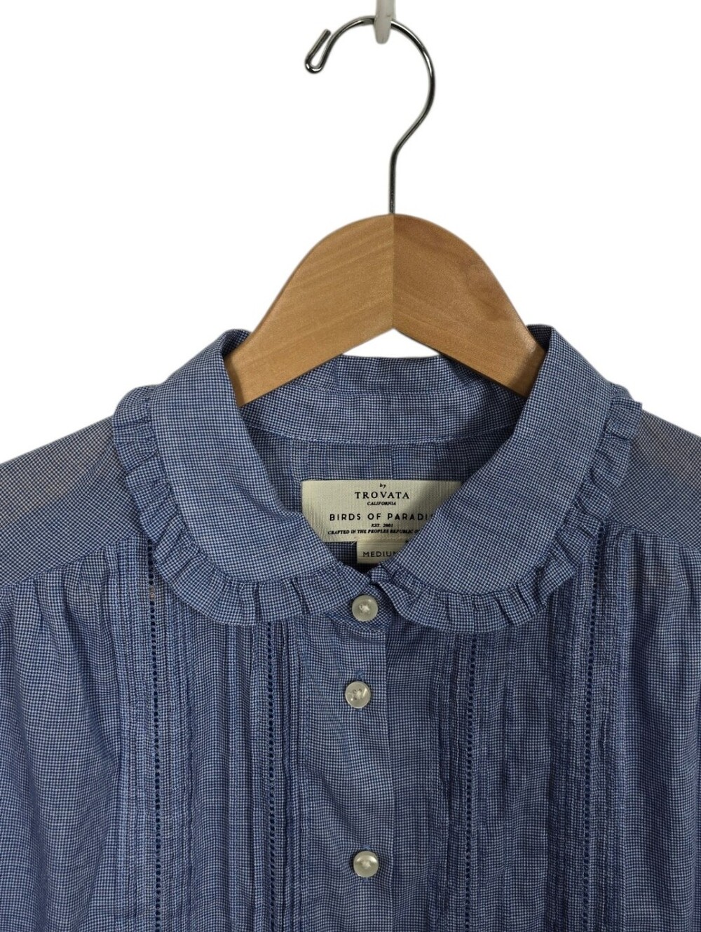 NEW Trovata Birds Of Paradis Gemma Houndstooth Lightweight Top Medium Blue - Picture 6 of 14
